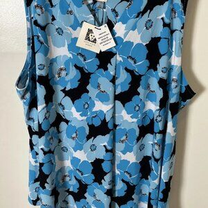Anne Klein Women’s Floral Sleeveless Blouse Blue Tropical 3X NWT